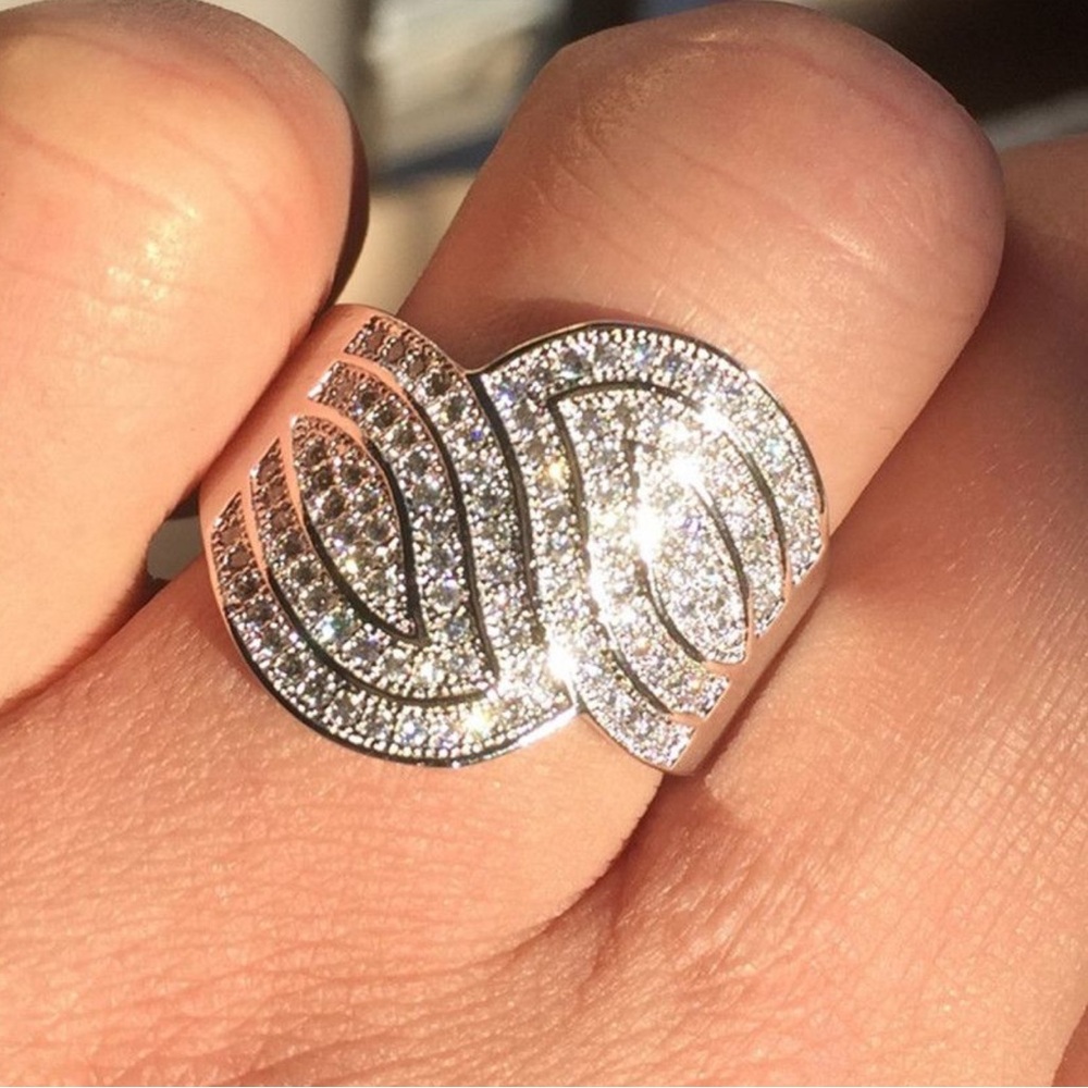 Silver / Sterling Silver / 925 / Leaf Pave / Ring